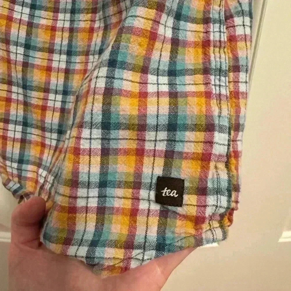 Tea Collection multi color plaid button down shirt size 2